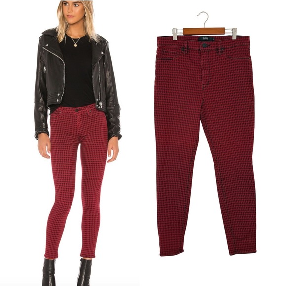 Hudson Jeans Denim - NWOT New Hudson Barbara High Rise Super Skinny Stretch Jeans Houndstooth Red 32